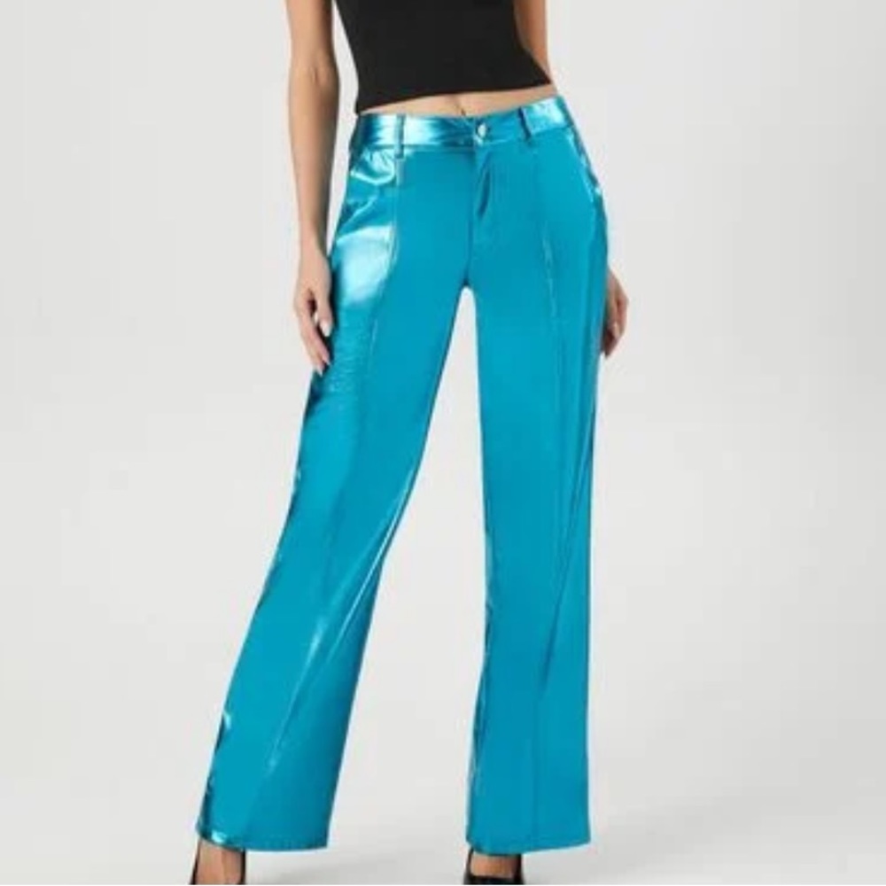 Blue Metallic Wide Leg Pants - M